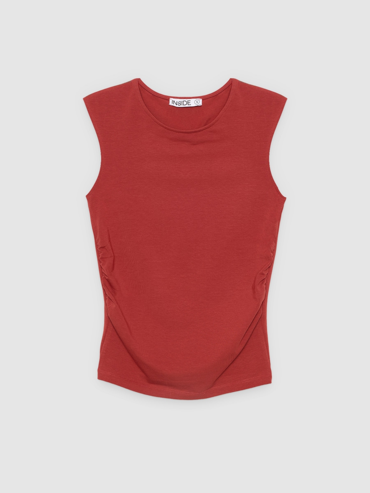 %Pto% Camiseta slim franzida sem mangas terracota vista frontal