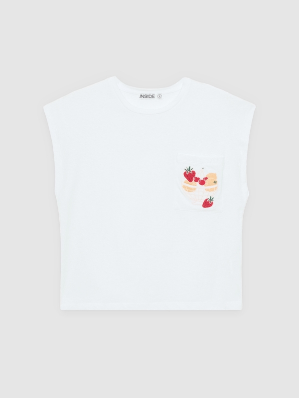  Camiseta sisa bordado fruta blanco vista frontal