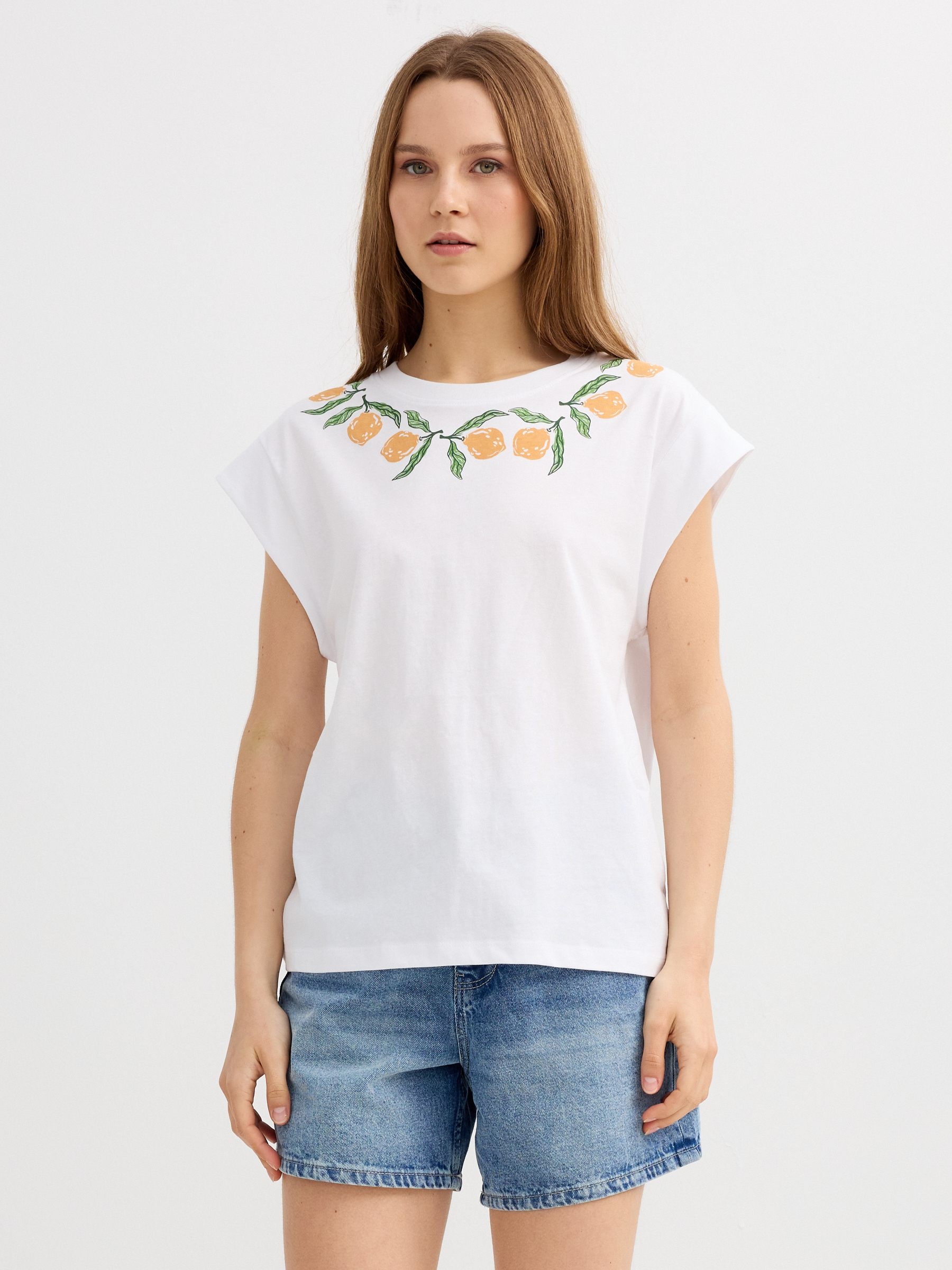 Camiseta sin mangas gráfico blanco vista media frontal