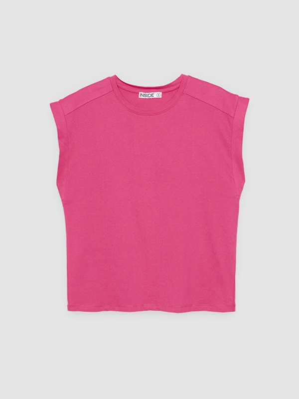  Camiseta sem mangas de algodão rosa magenta vista frontal