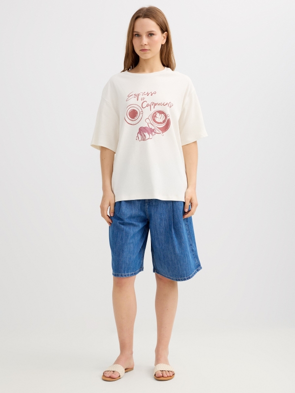 High-waisted denim Bermuda shorts with pleats blue middle front view