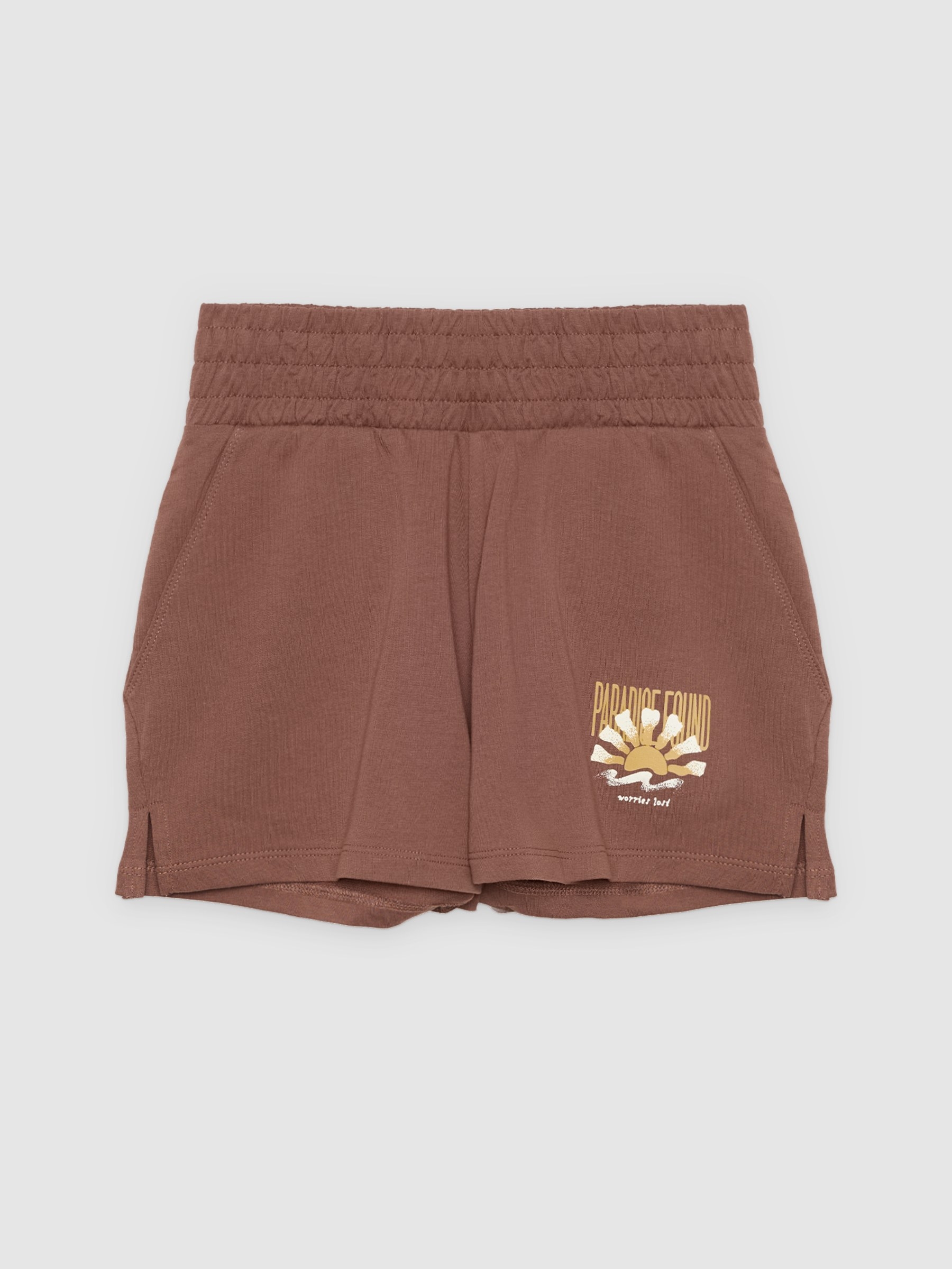  Paradise fleece shorts chocolate front view