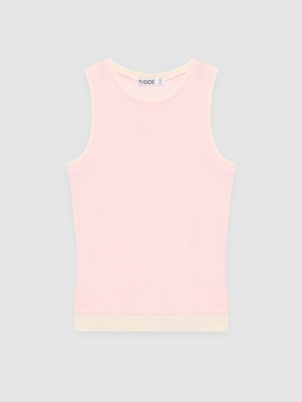  Camiseta sem mangas efeito duplo slim rosa vista frontal