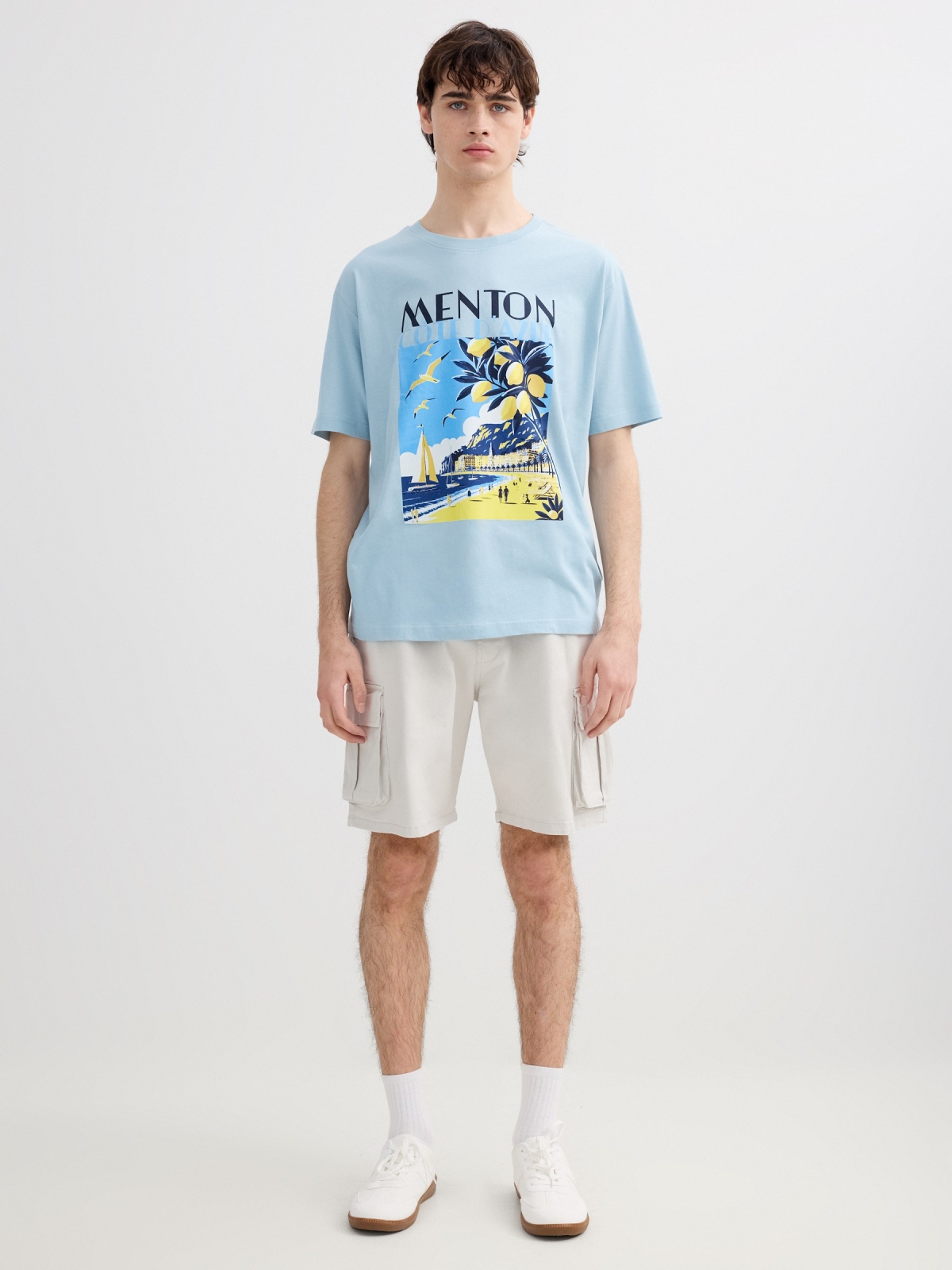Printed T-shirt Menton blue front view
