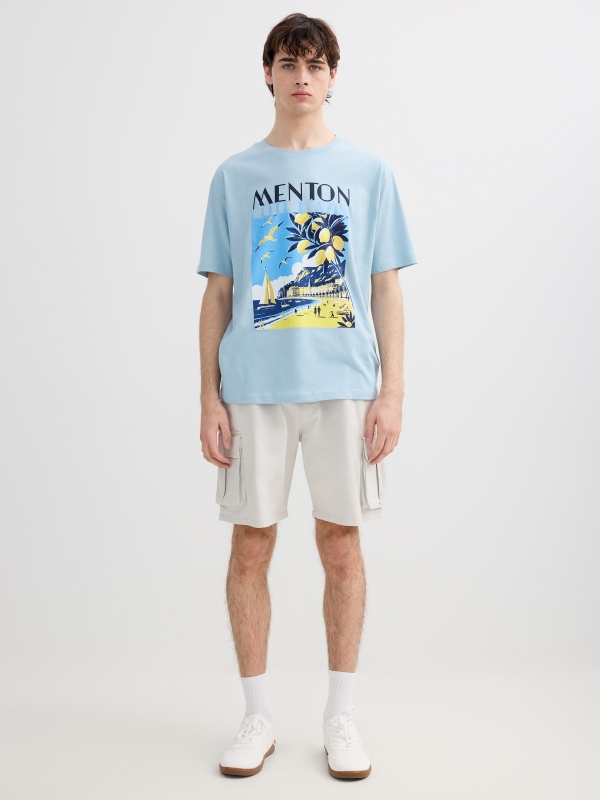 Printed T-shirt Menton blue front view