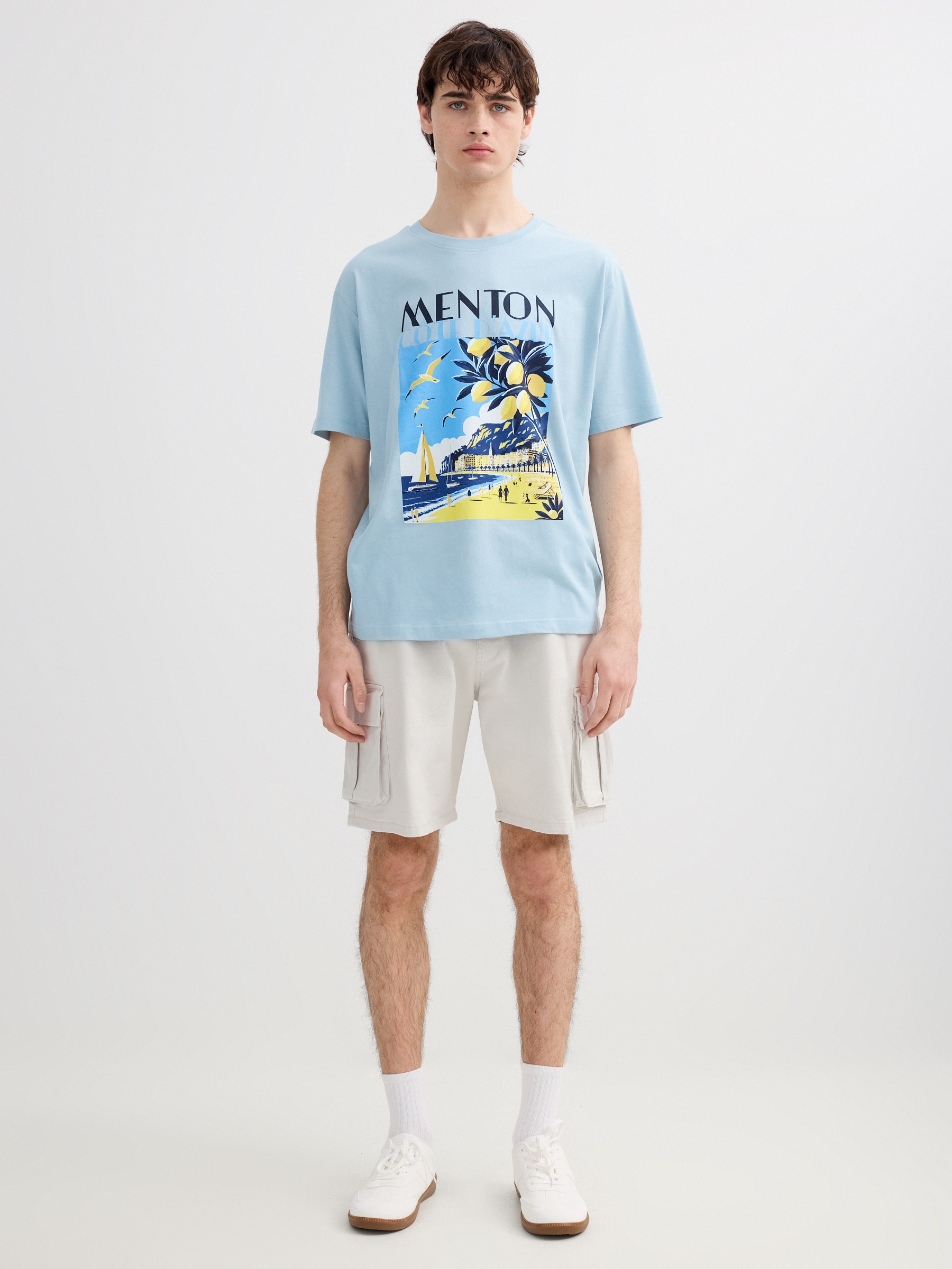Printed T-shirt Menton blue middle front view