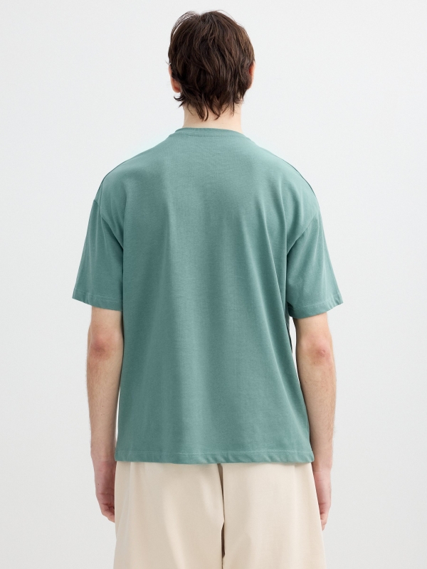 Camiseta lisa de gola redonda verde vista meia traseira