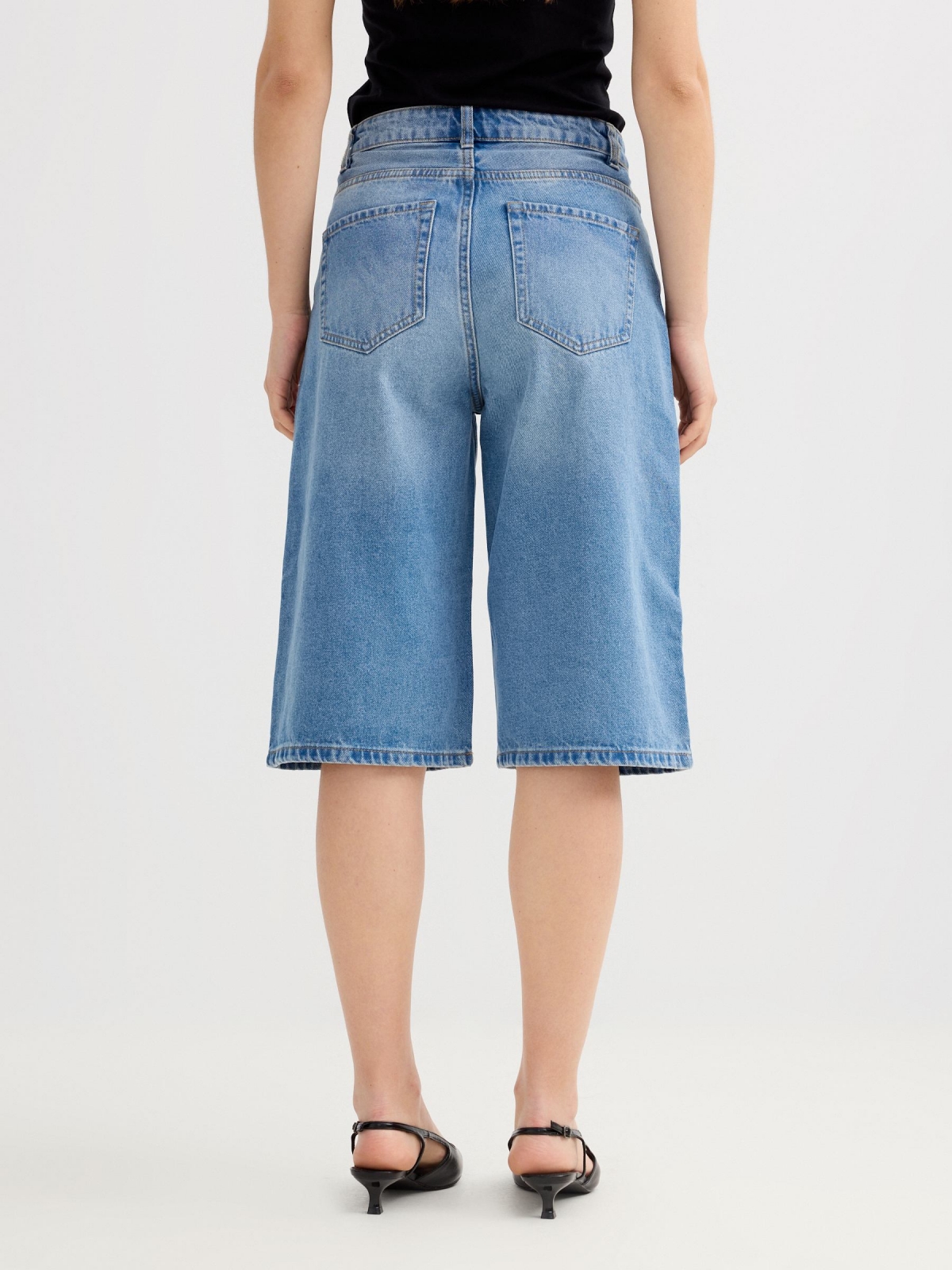 Bermuda denim tiro alto azul vista general frontal