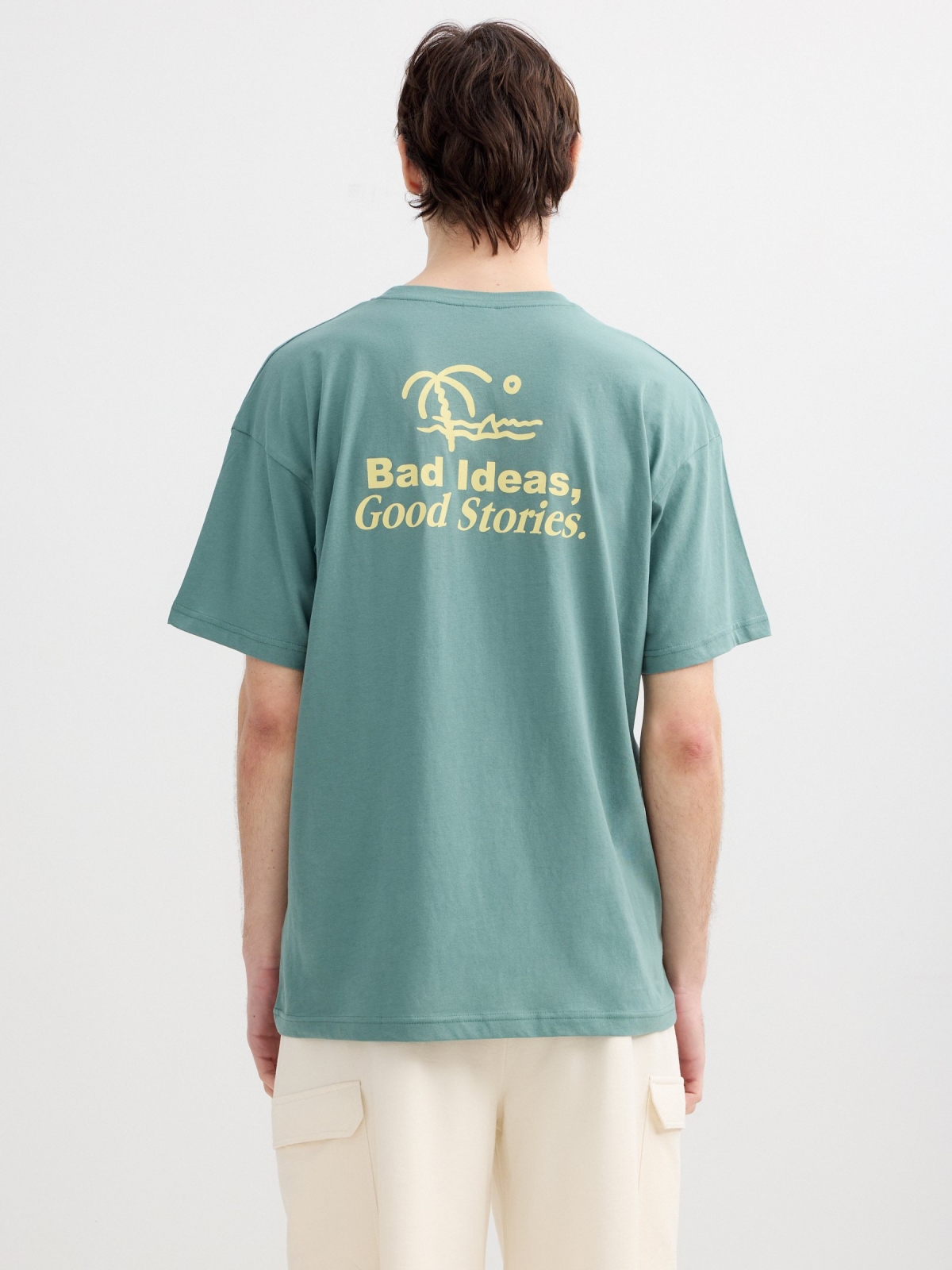 Camiseta mini print praia verde vista meia traseira