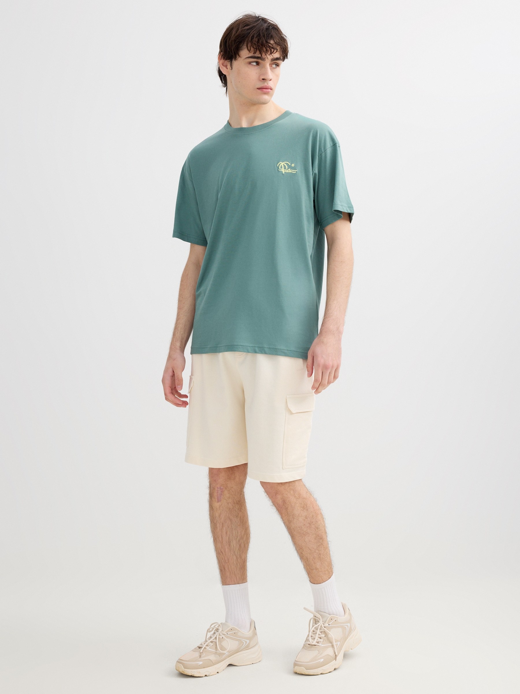 Camiseta mini print praia verde vista meia frontal