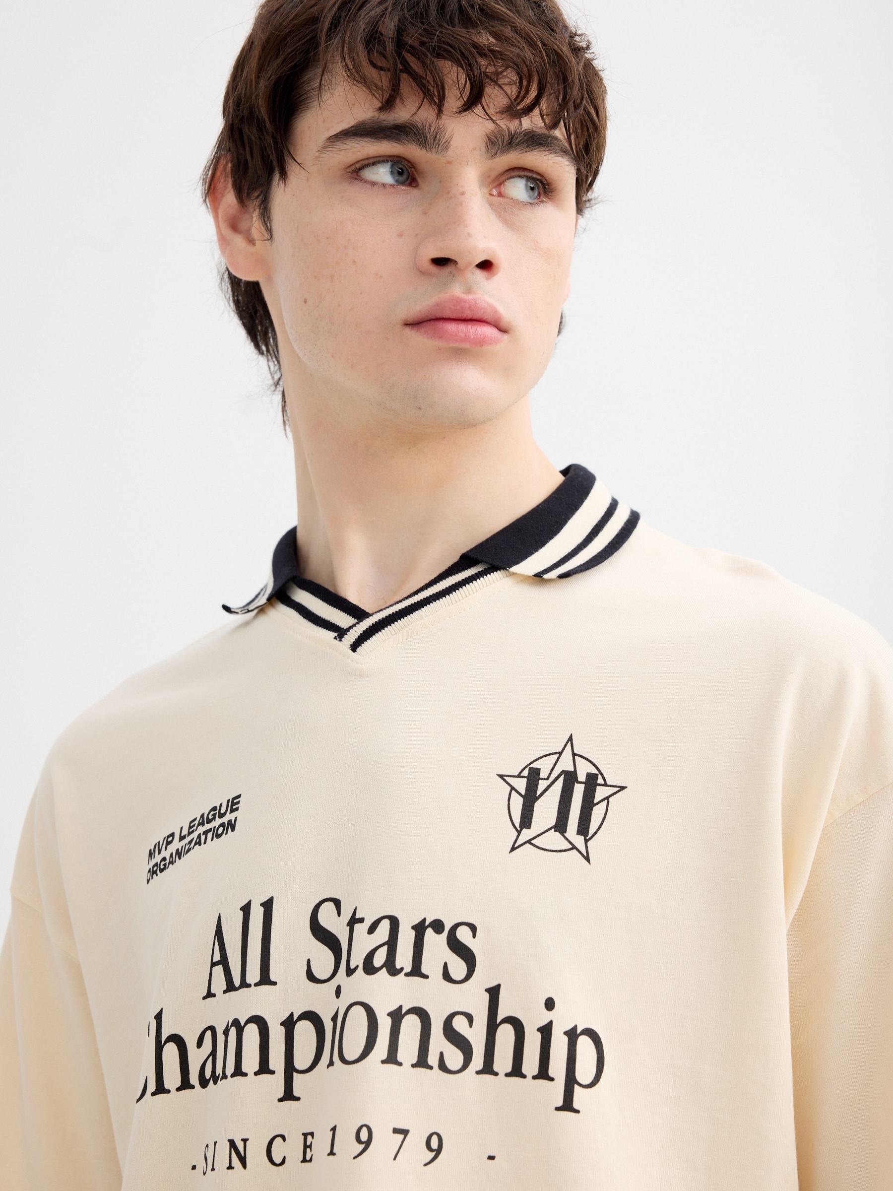 Printed Championship polo off white middle front view