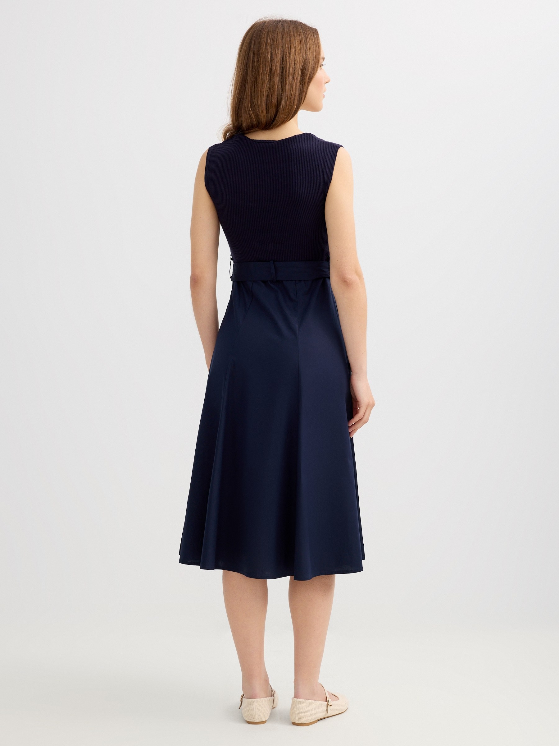 Combined ribbed midi dress navy middle front view