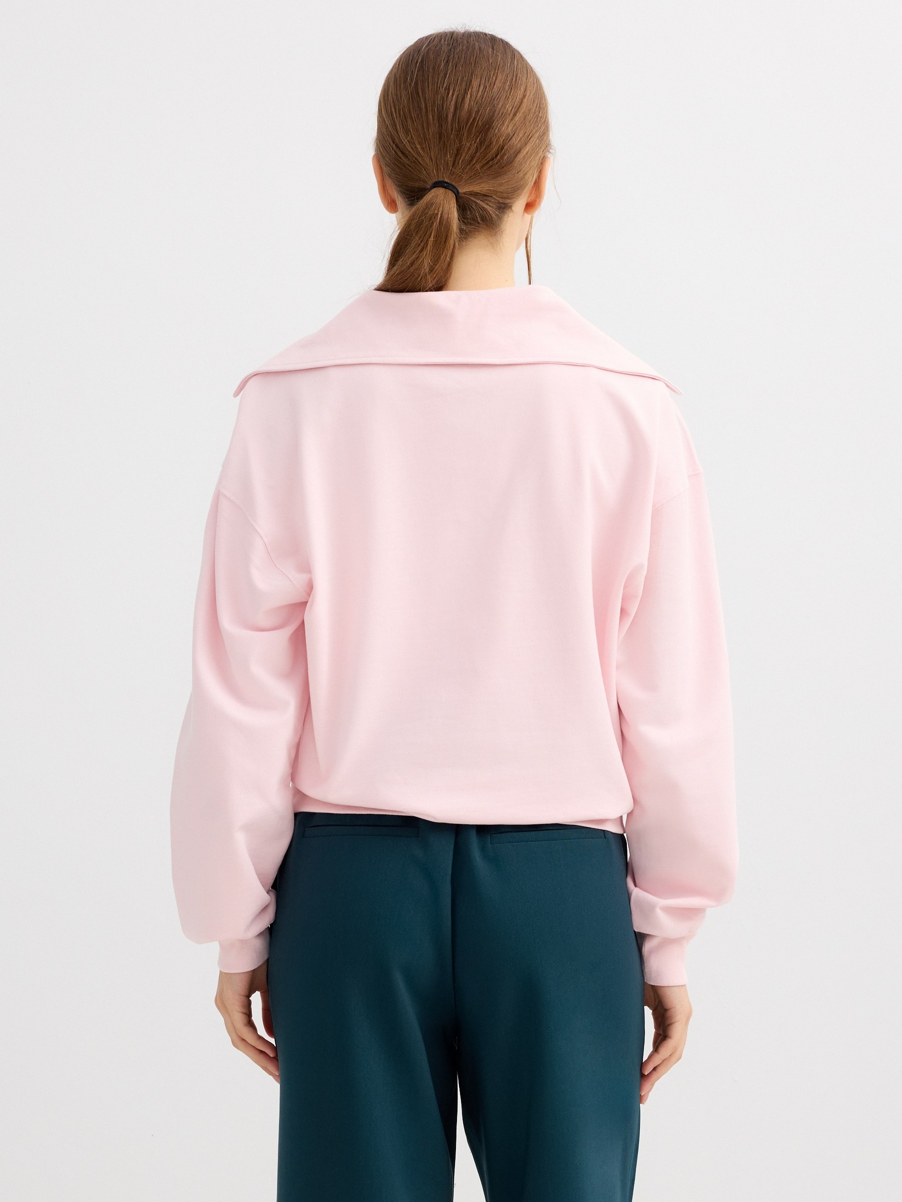 Sudadera polo de felpa rosa claro vista meia frontal