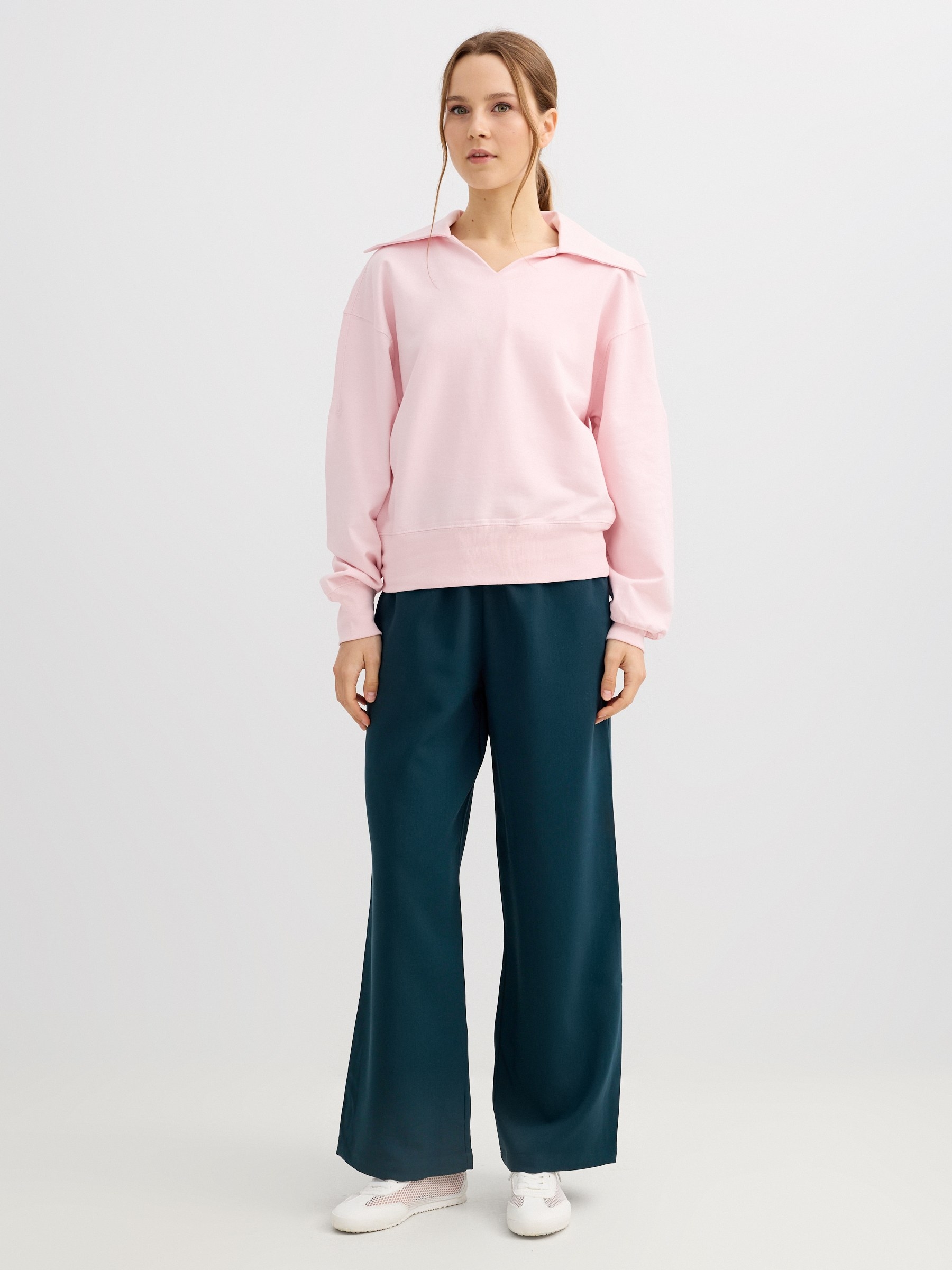 Sudadera polo de felpa rosa claro vista meia frontal