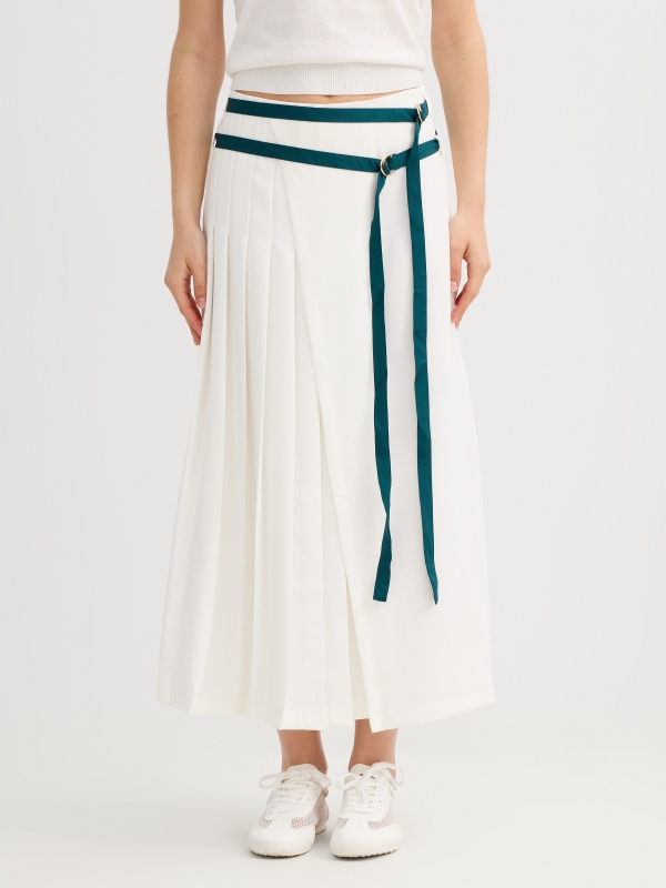 pleated midi skirt off white middle back view