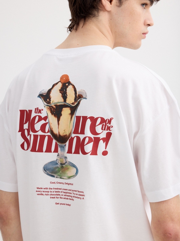 Camiseta prazer verão branco vista detalhe