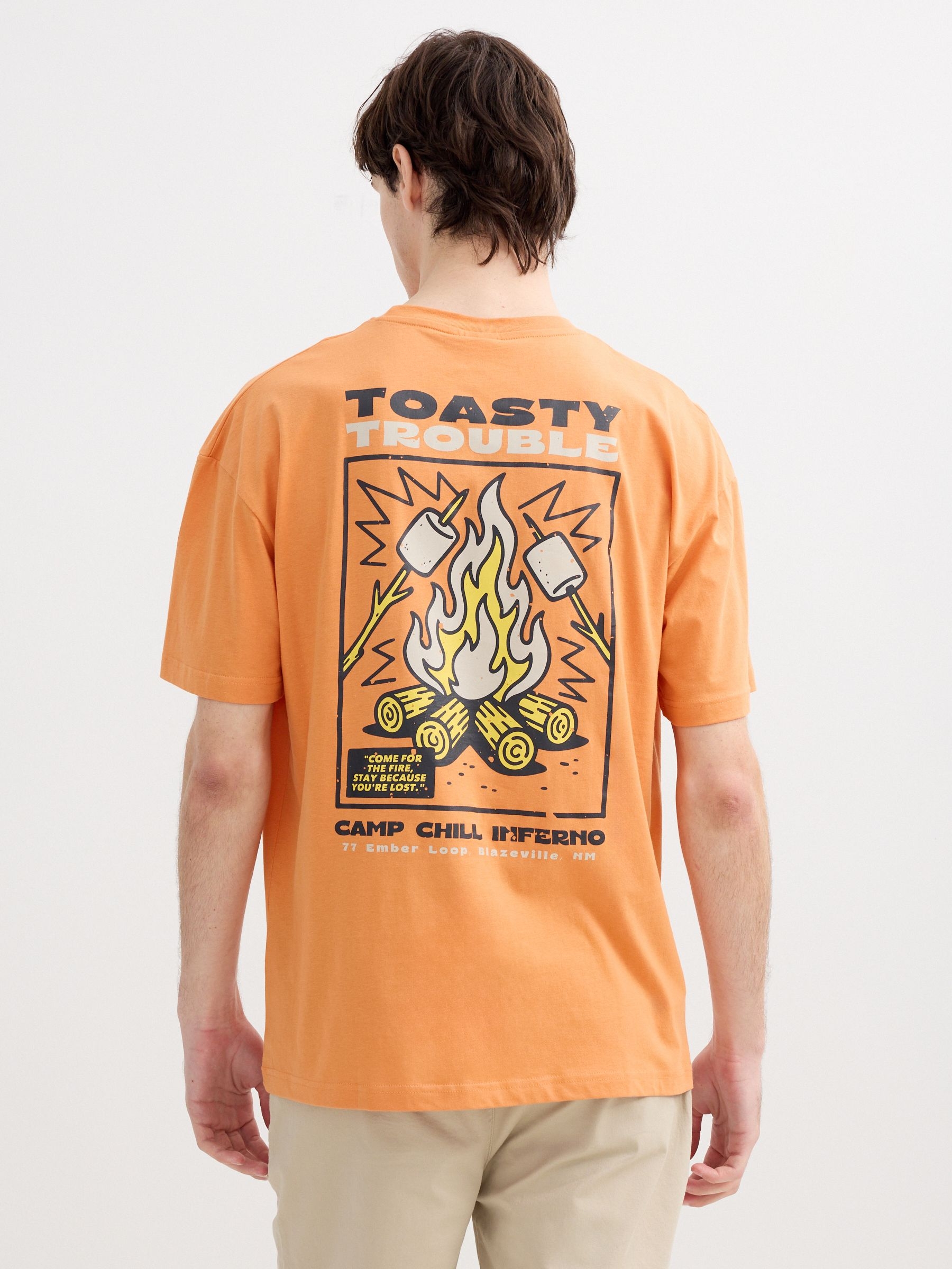 Short-sleeve T-shirt bonfire coral middle front view