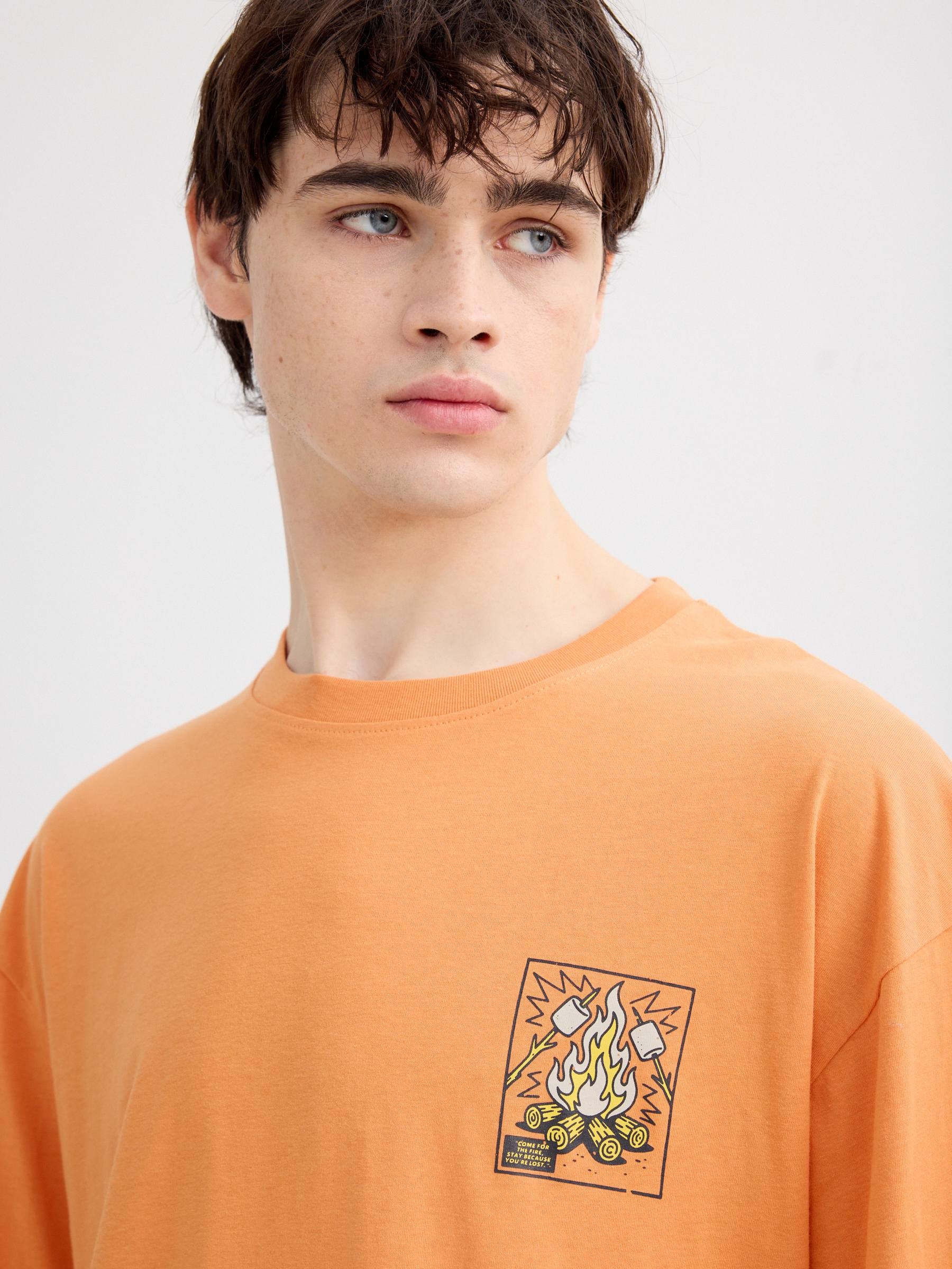 Short-sleeve T-shirt bonfire coral middle front view