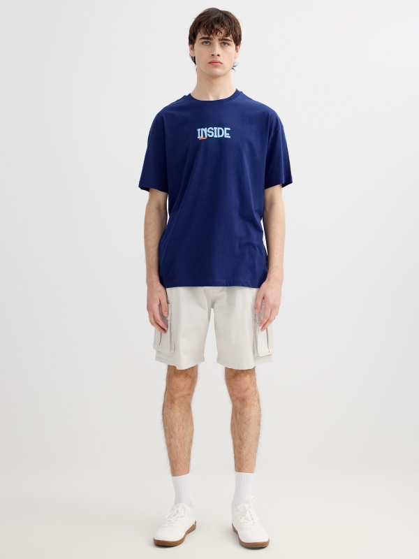 Printed T-shirt inside blue front view