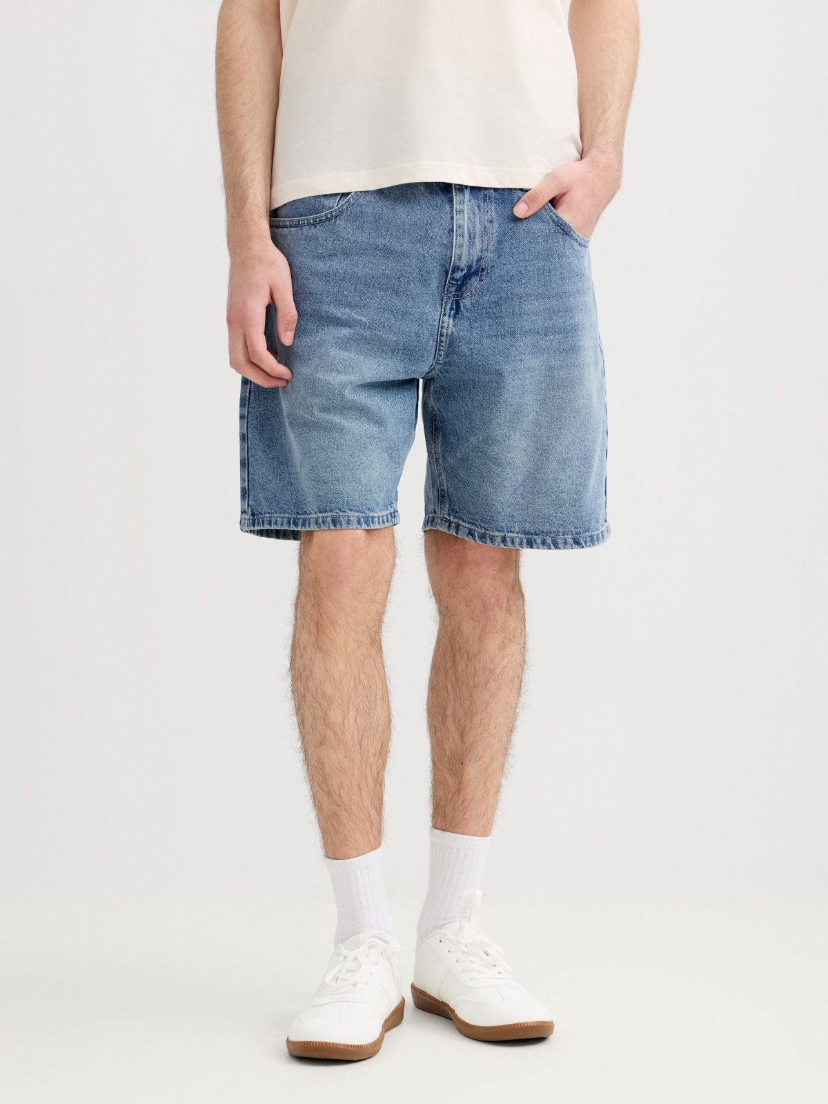 Regular denim shorts blue middle back view