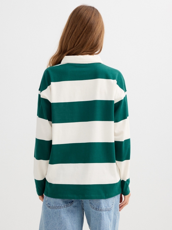 Camiseta polo listrada de algodão bege vista meia traseira