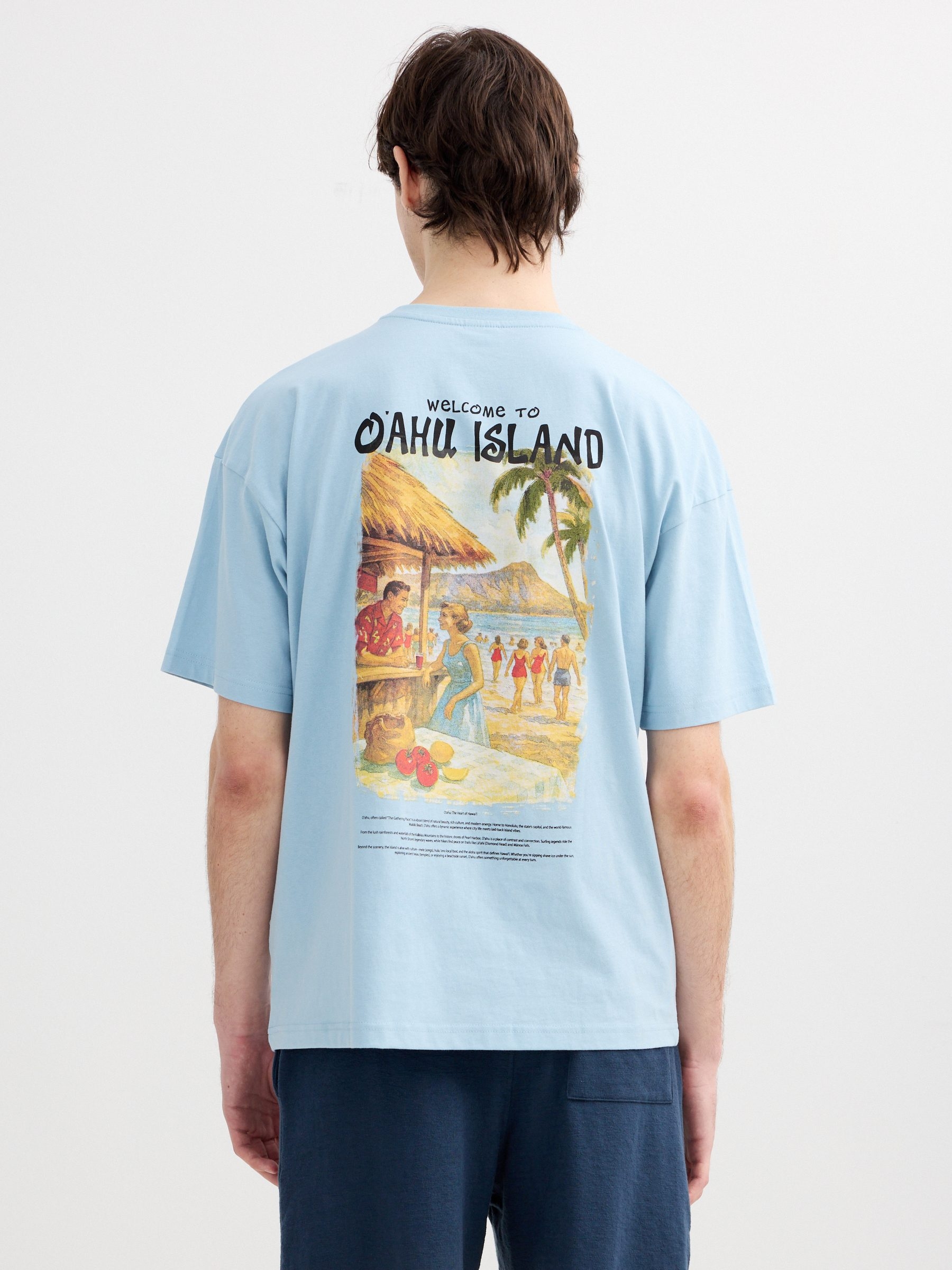 Mini Hawaiian embroidered T-shirt blue middle front view