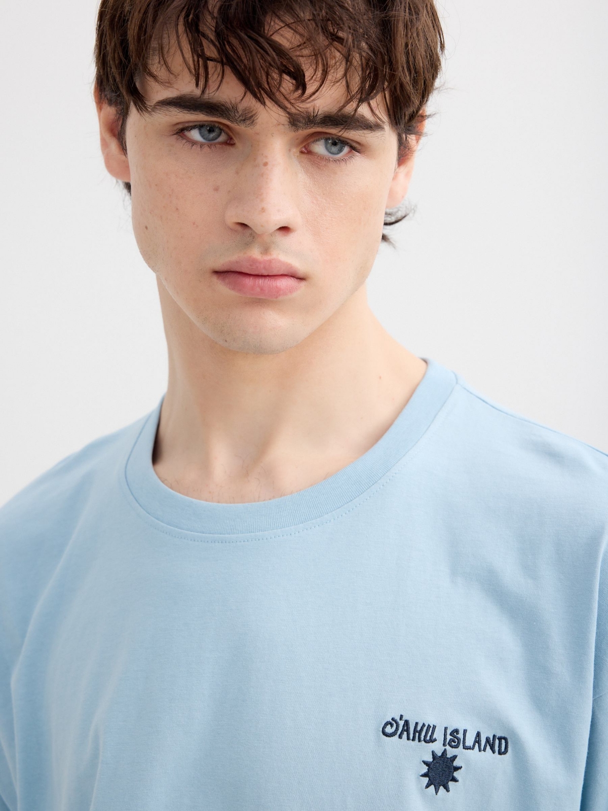 Mini Hawaiian embroidered T-shirt blue detail view