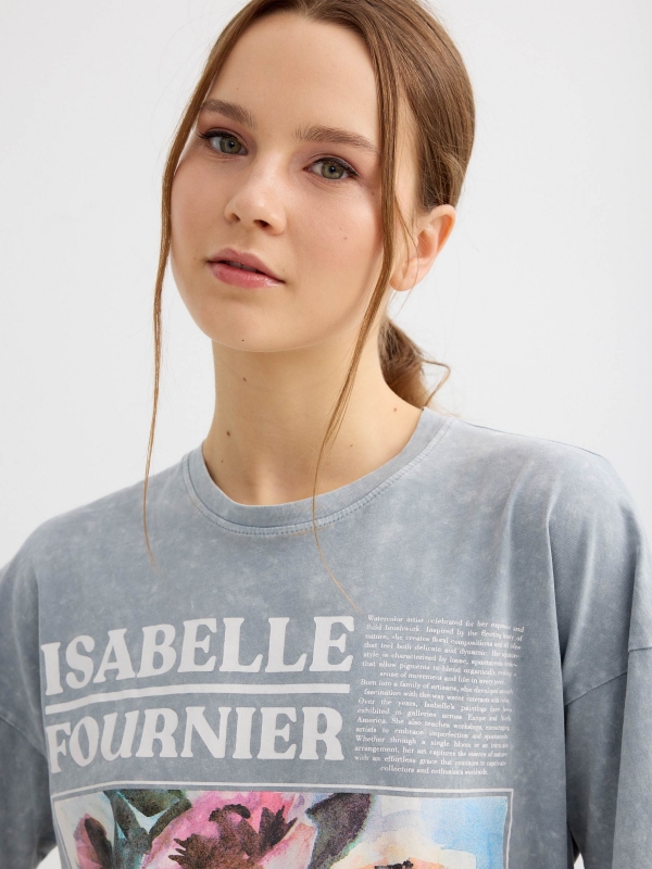 Oversized T-shirt with art print grey detail view