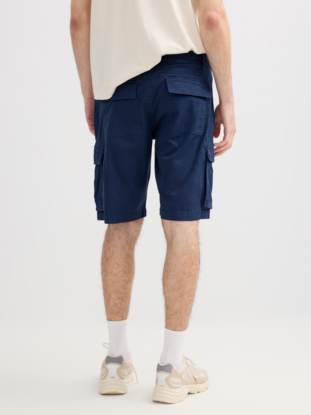 Gabardine cargo Bermuda shorts petrol blue front view