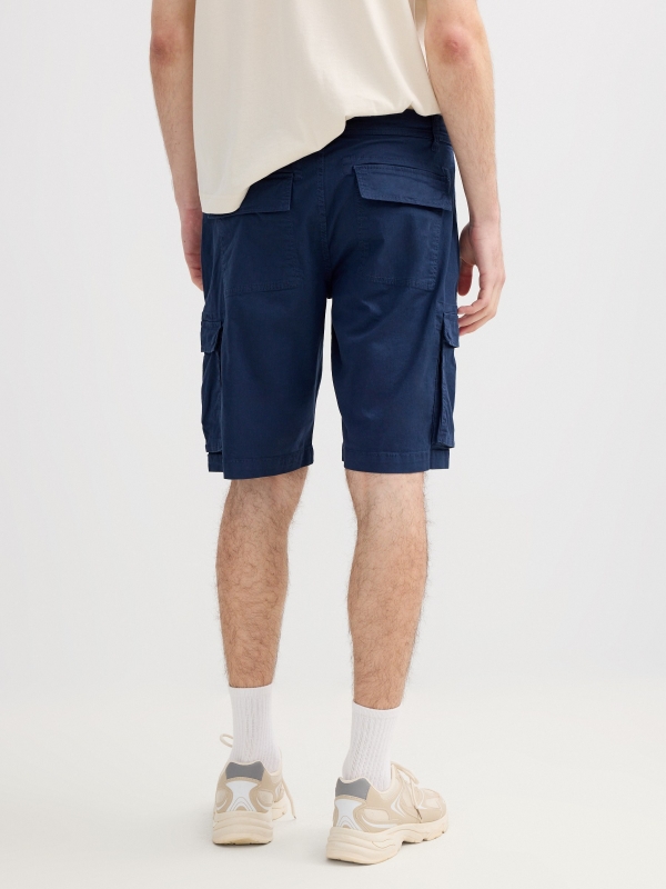 Gabardine cargo Bermuda shorts petrol blue front view