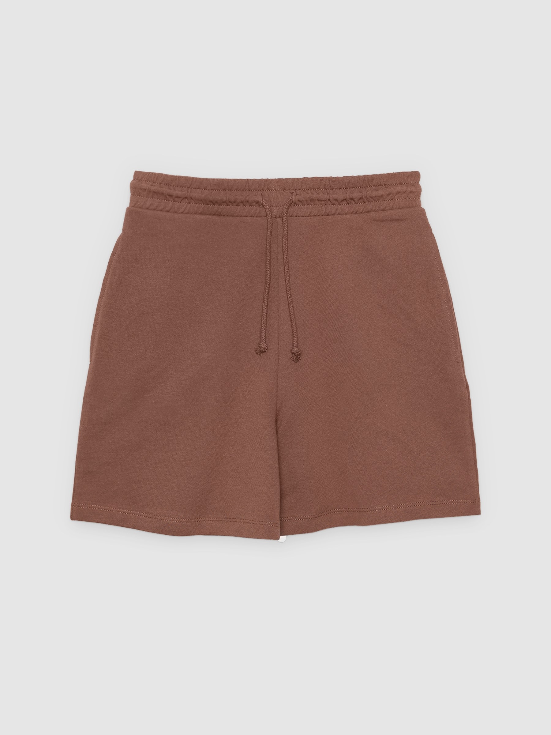Bermudas de felpa de cintura alta chocolate vista meia frontal