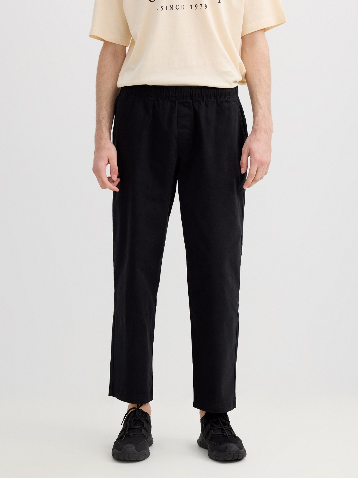 Gabardine jogger pants black middle front view