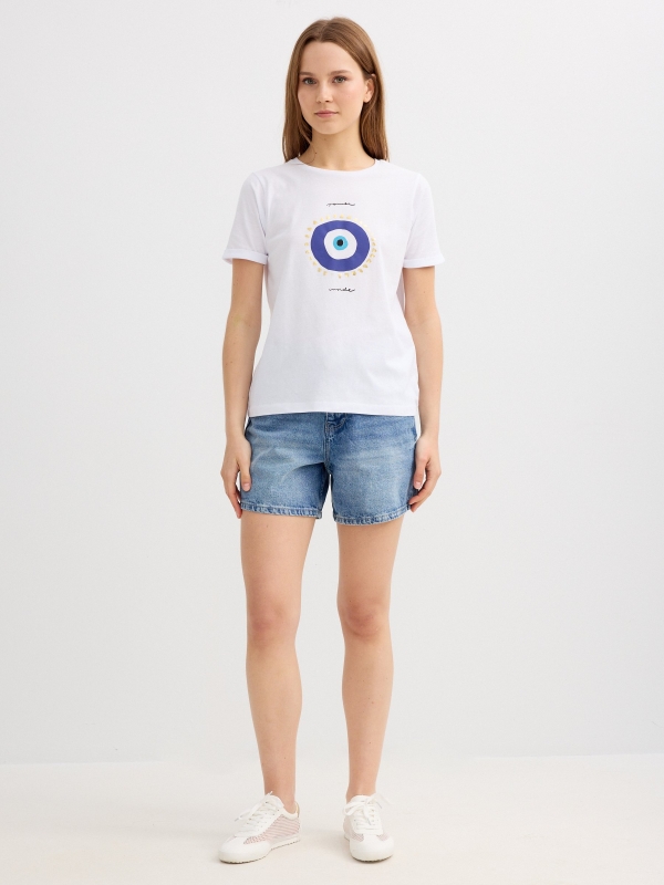 Camiseta étnica de manga curta branco vista geral frontal