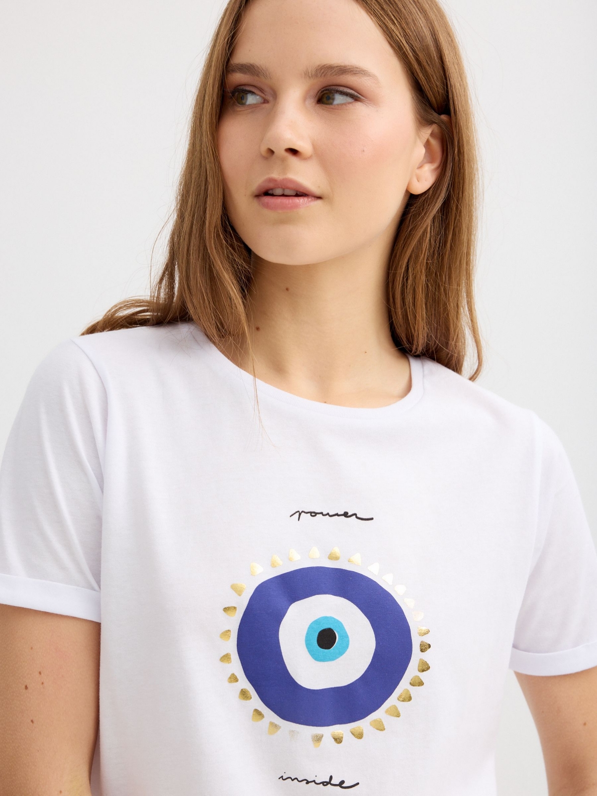 Ethnic short-sleeve T-shirt white detail view