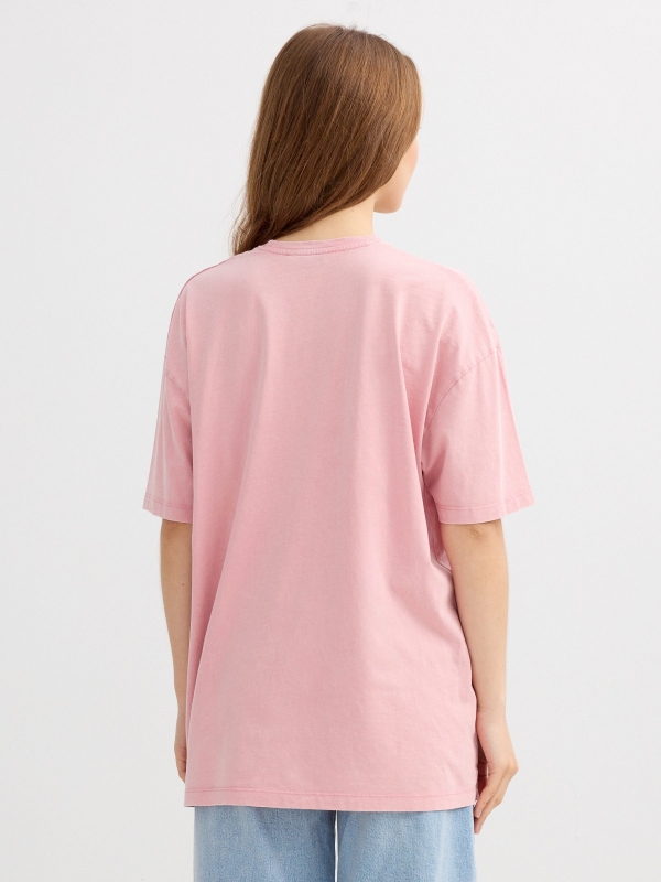 Oversized cotton T-shirt light pink middle back view