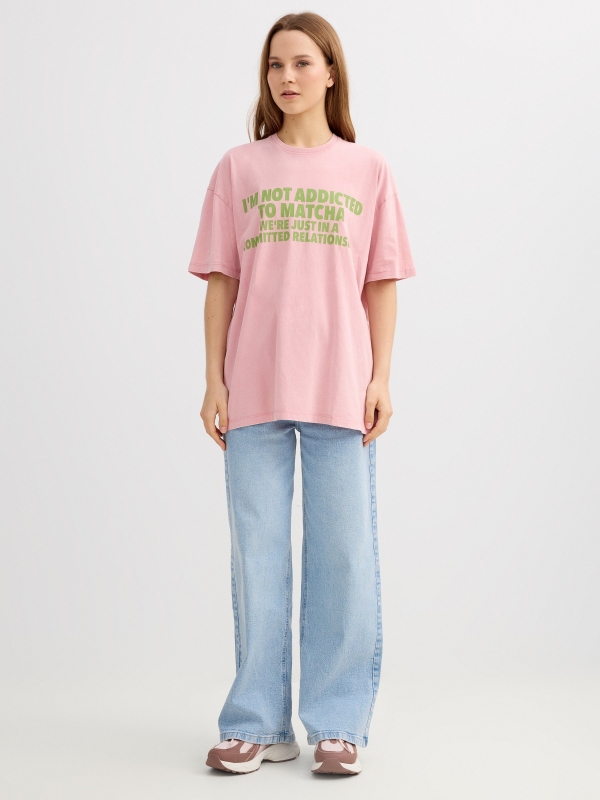 Camiseta oversize de algodón rosa claro vista general frontal