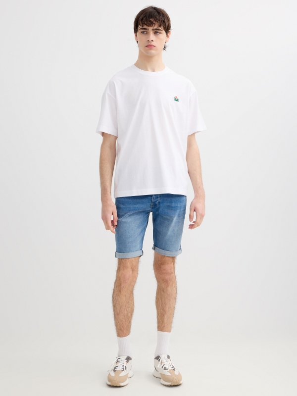 Single jersey T-shirt with mini embroidery white front view