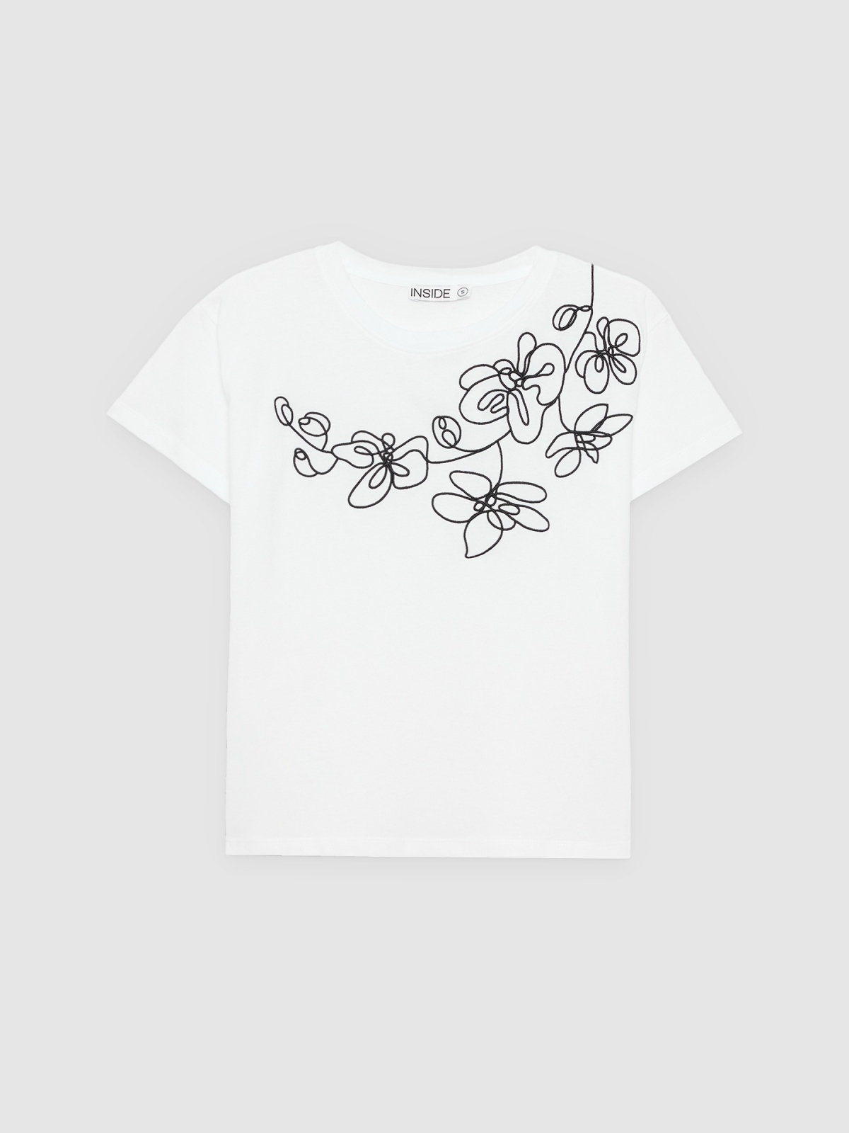 %Pto% Camiseta bordada floral branco vista frontal
