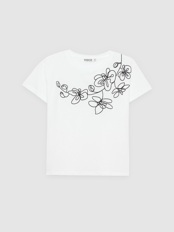  Camiseta bordada floral branco vista frontal