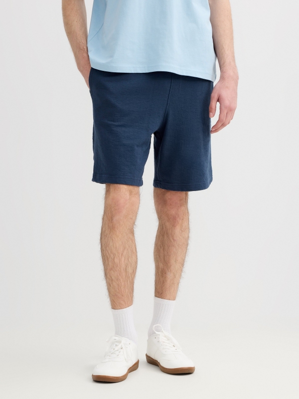 Fleece athletic shorts petrol blue middle back view