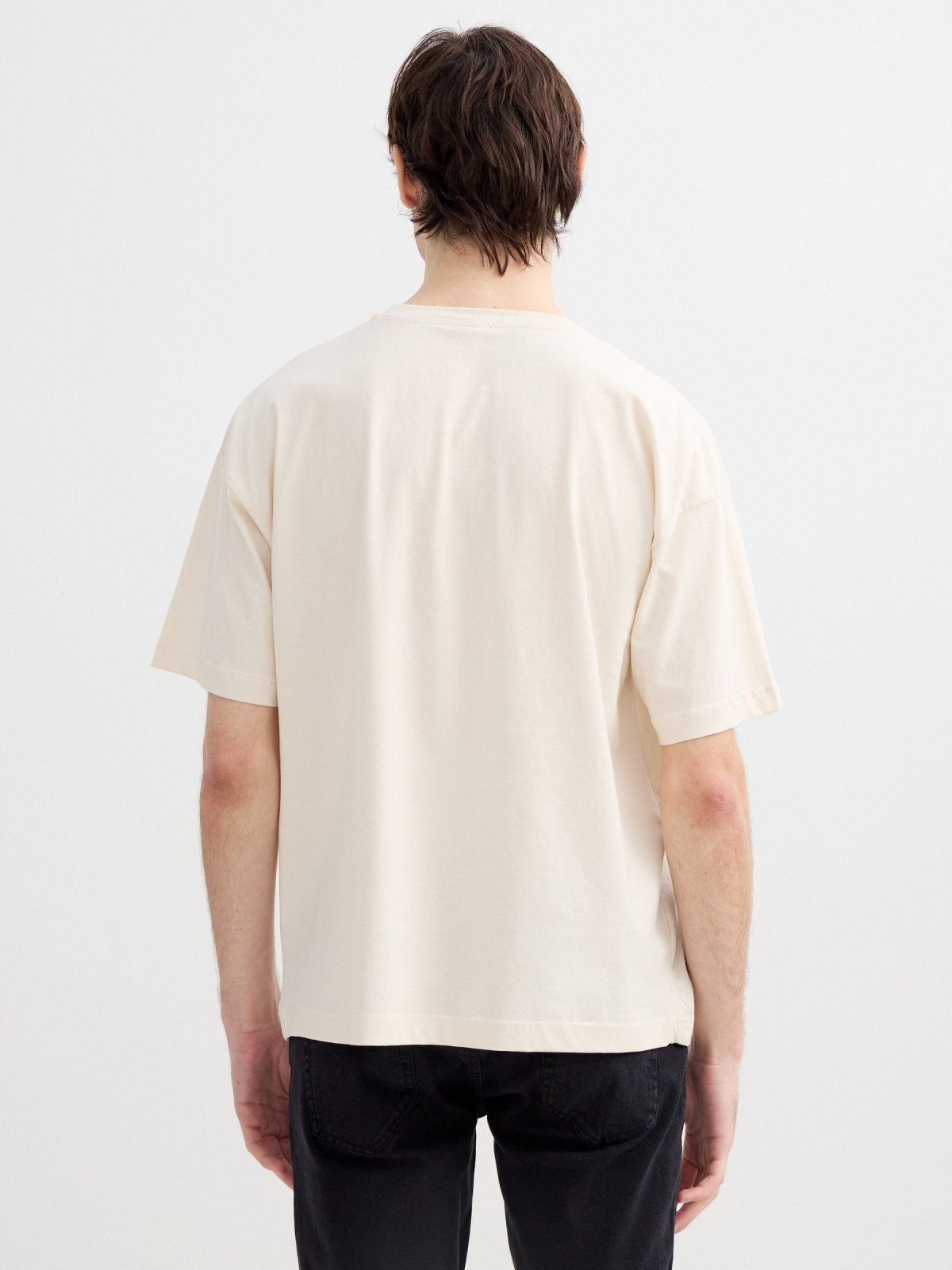 Motorbike print T-shirt raw middle back view