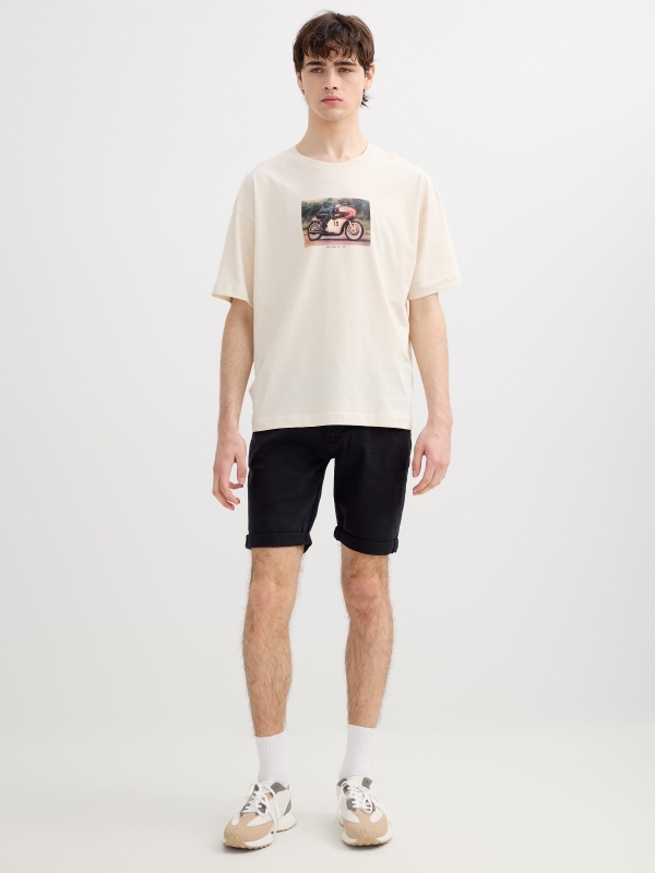 Motorbike print T-shirt raw front view