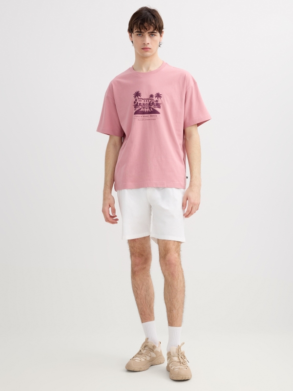 Camiseta estampada villa mare rosa vista geral frontal
