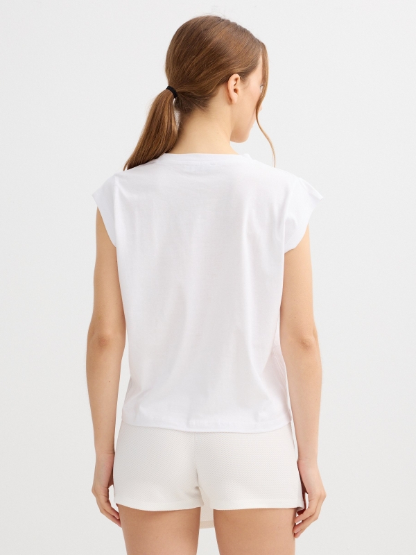 Sleeveless T-shirt with ethnic print white middle back view