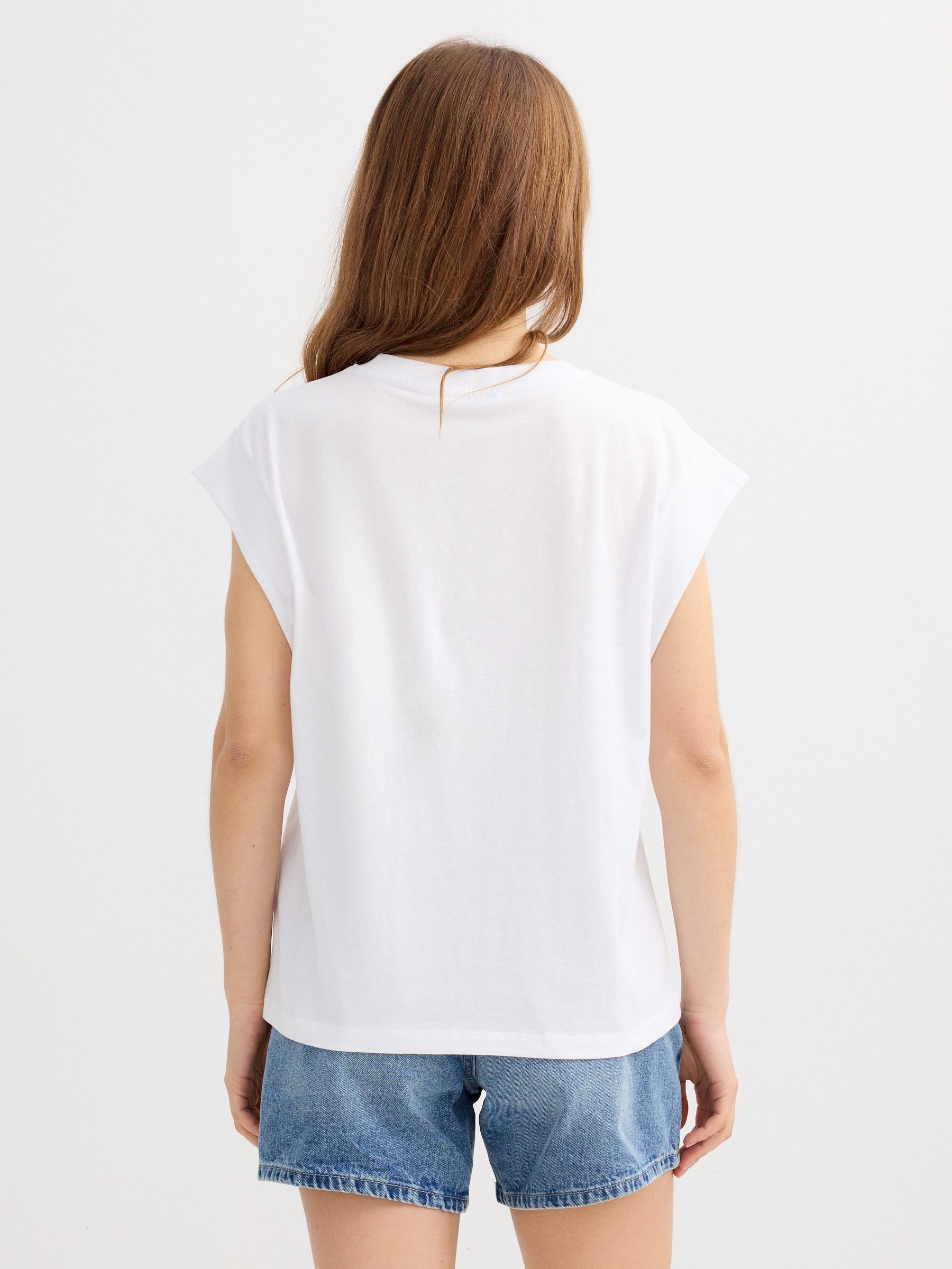 Camiseta sin mangas gráfico blanco vista media frontal