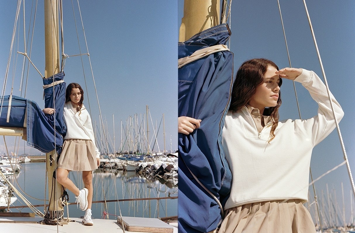  Perkins collar zip sweatshirt off white front view