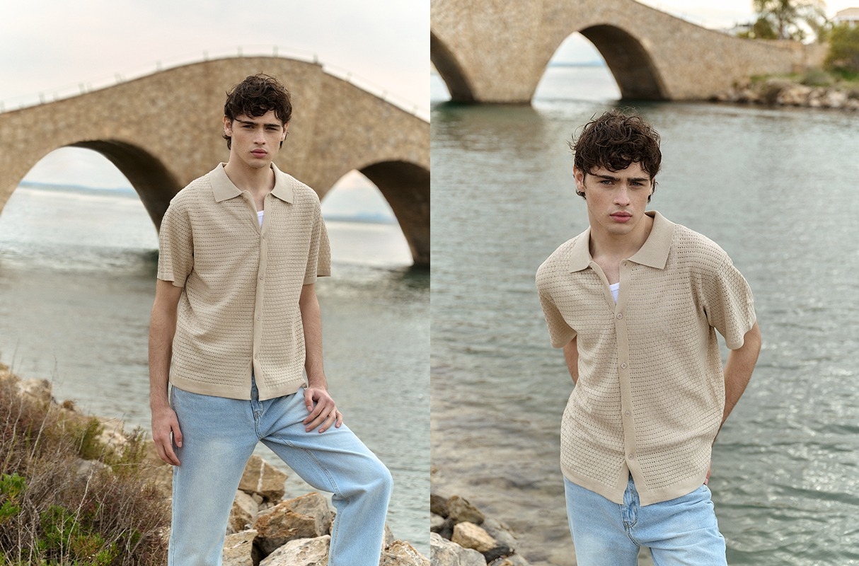  Camisa de malha com botões crua vista frontal