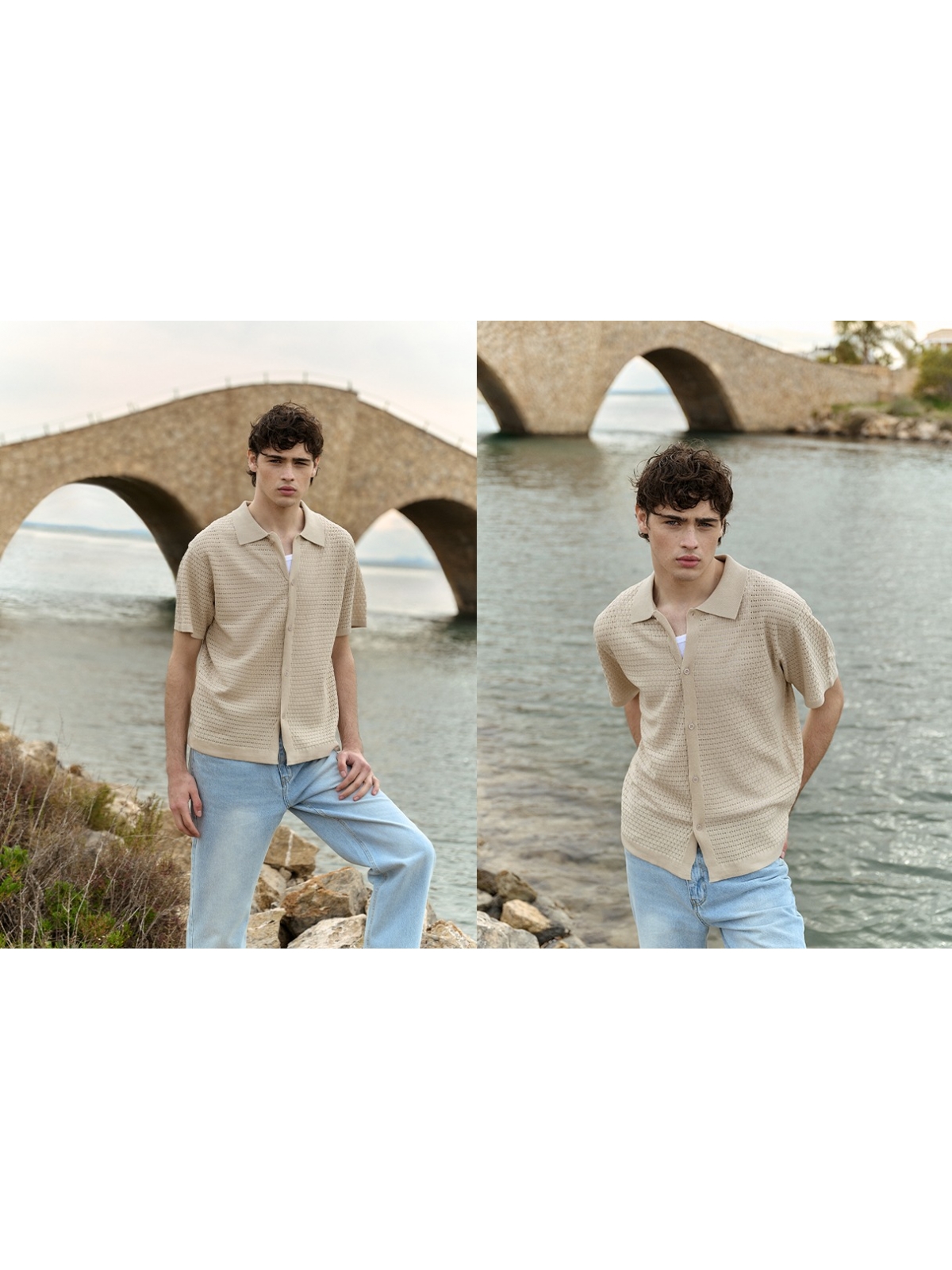 %NewExtra% Camisa de malha com botões crua