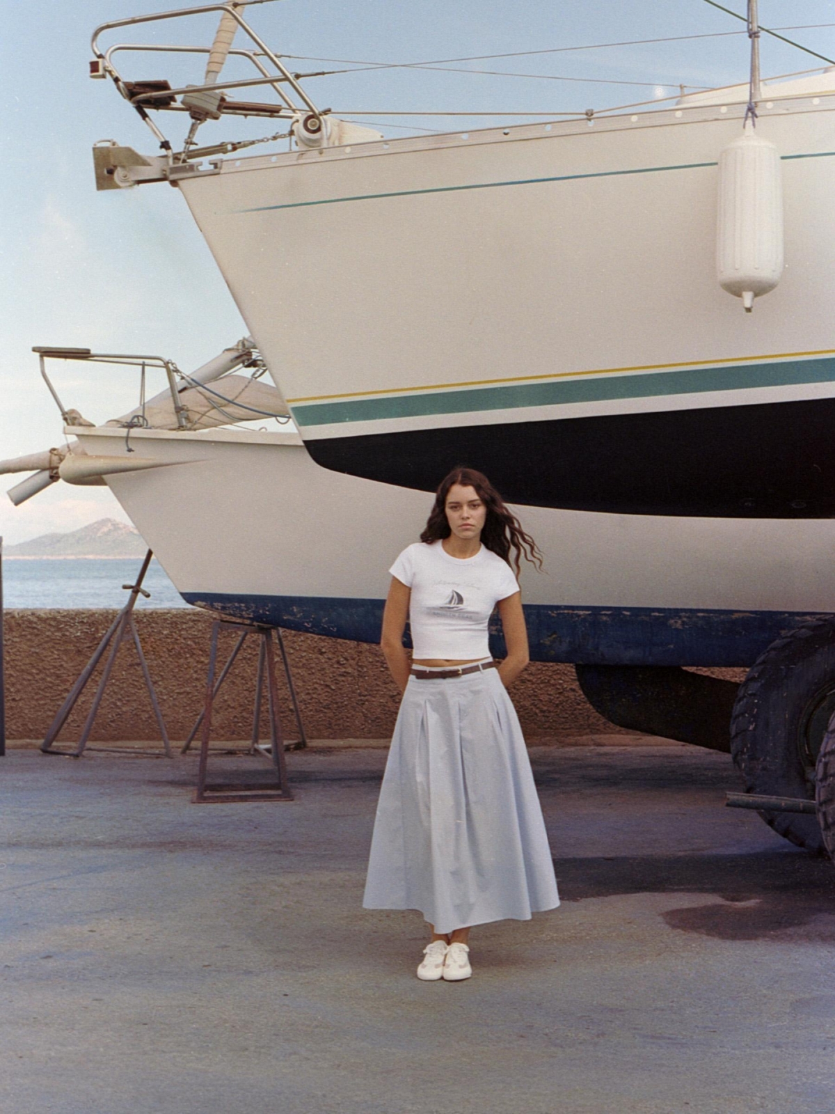 %New% Cotton midi skirt light blue