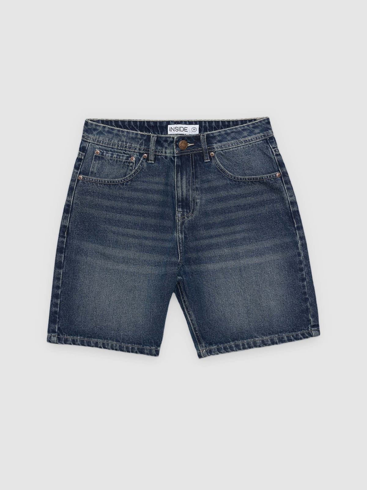 %Pto% Bermuda jeans regular com cinco bolsos azul vista frontal